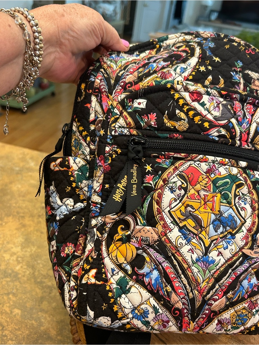 Vera Bradley Harry Potter “Friends at Hogwarts” Black Quilted Backpack - Picture 2 of 14
